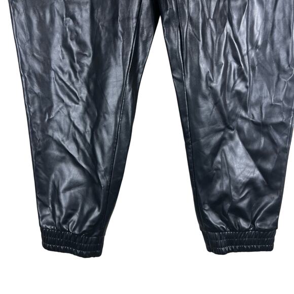 Rue21 Faux Leather Joggers Womens L Black Drawstring Stretch High Rise Biker - Picture 2 of 5